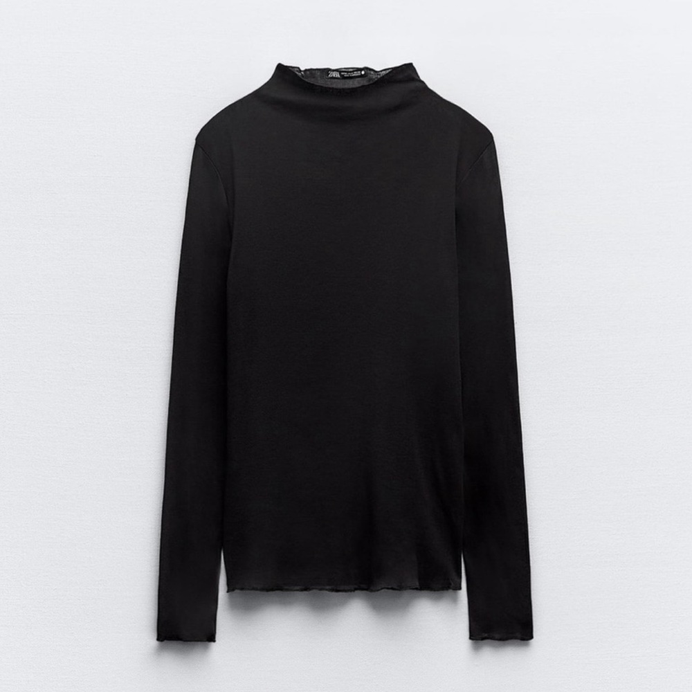 Zara Semi-Sheer Cotton Crepe Top, Black, Women’s S